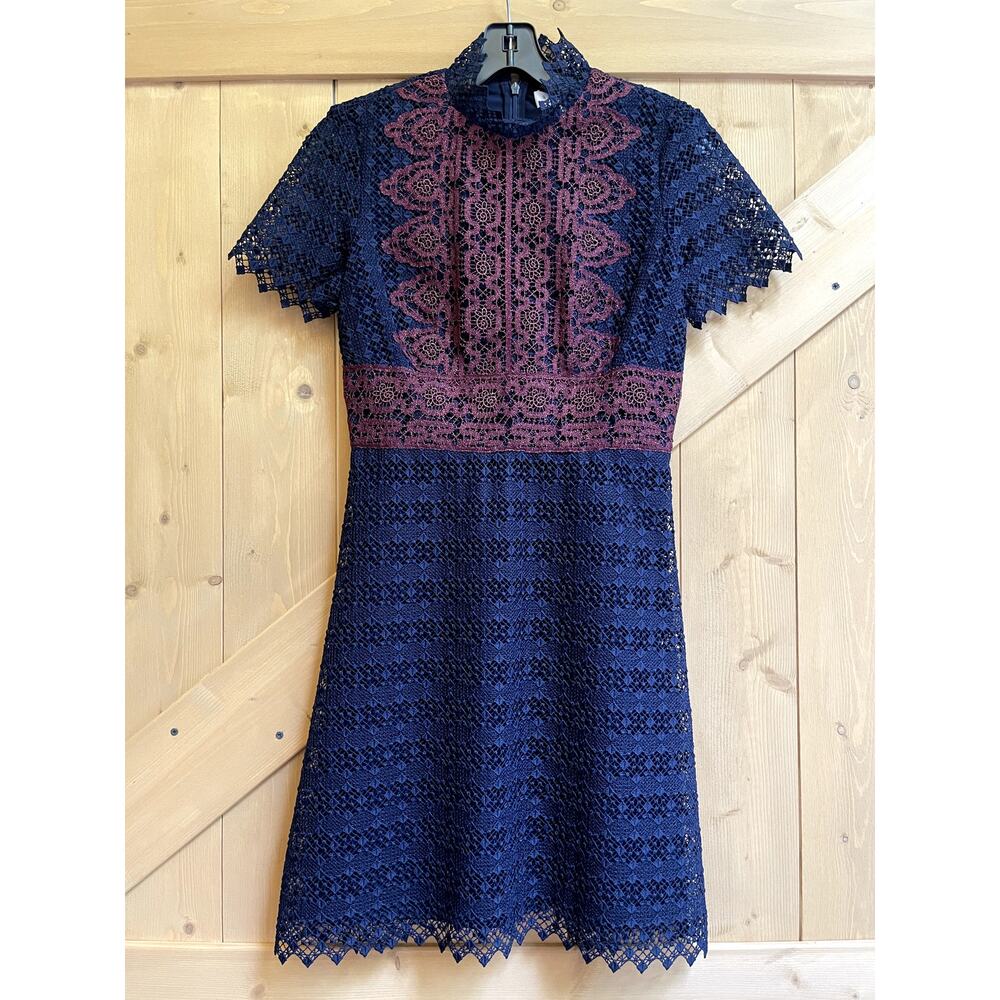 Sandro Paris Danny Lace Mini Dress Blue Red Size 1 - Picture 3 of 10